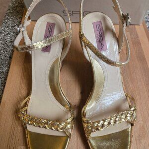 SPIGA Italy Gold Python Cork Wedge Heel Ankle Strap Sandal (9.5)